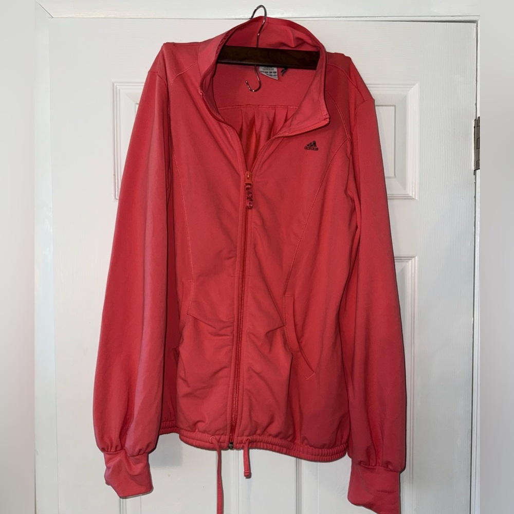 Adidas Coral Pink Zip Up Jacket Women’s Large Athletic Activewear